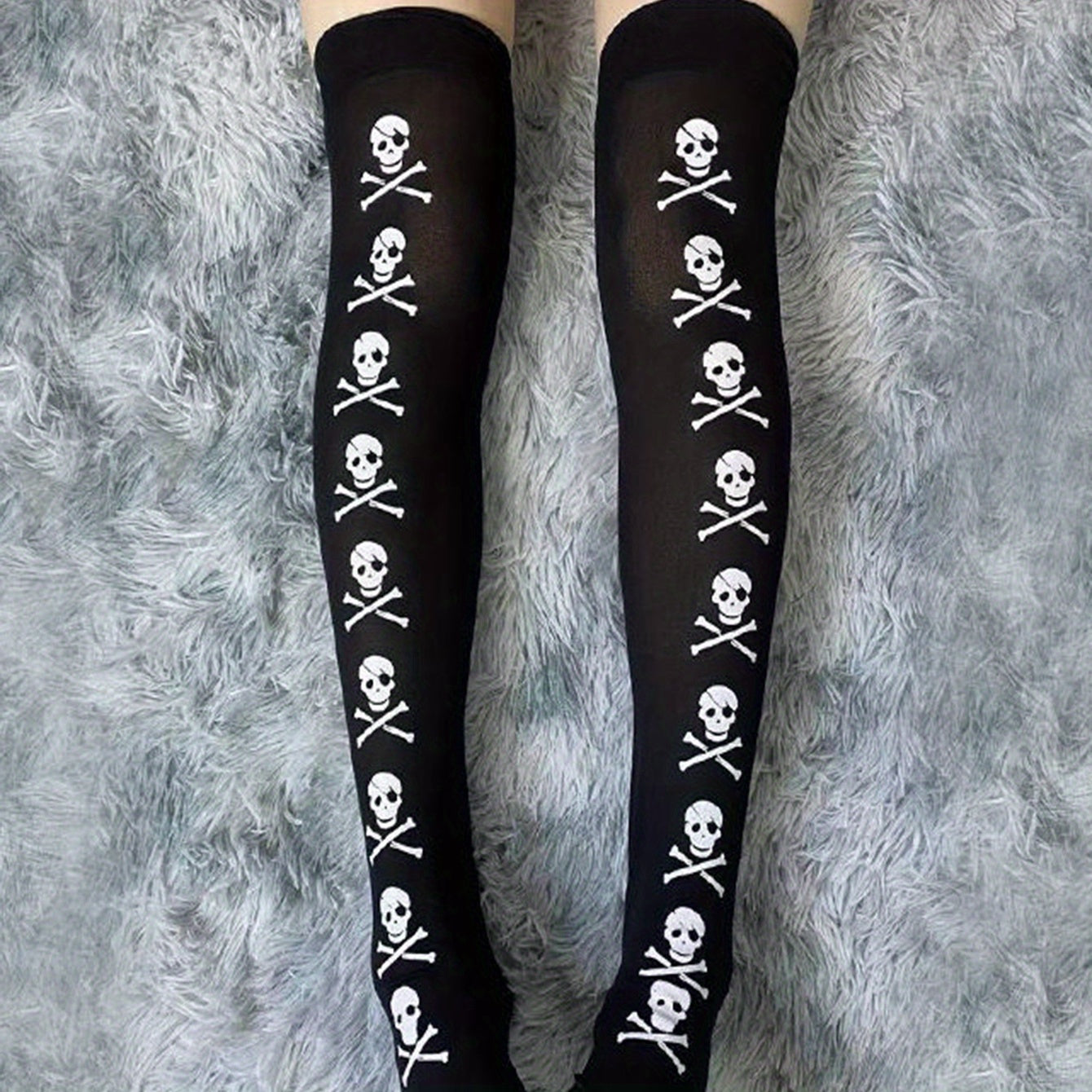 Skull Print Thigh High Socks Halloween Over The Knee Stockings