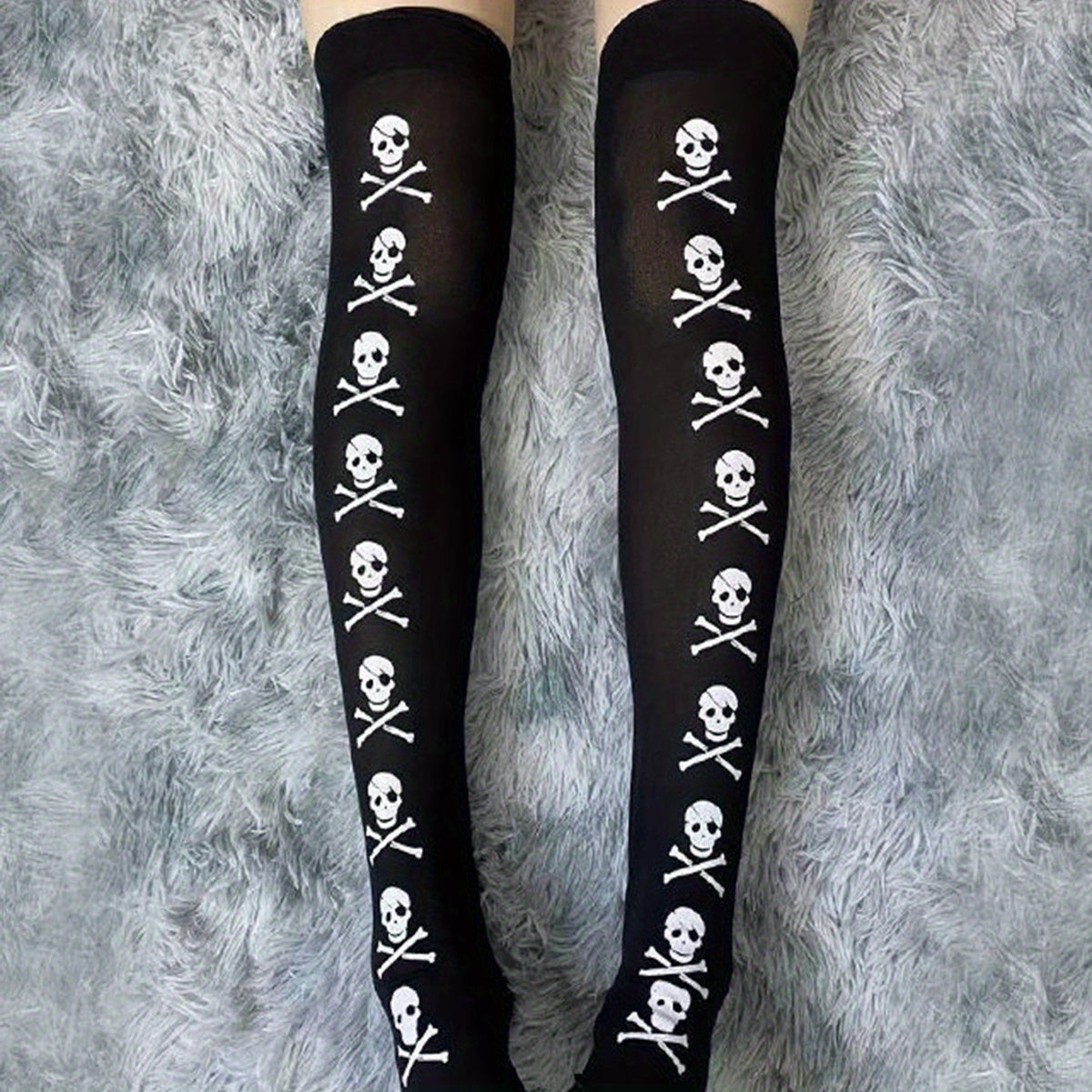 Skull Print Thigh High Socks Halloween Over The Knee Stockings