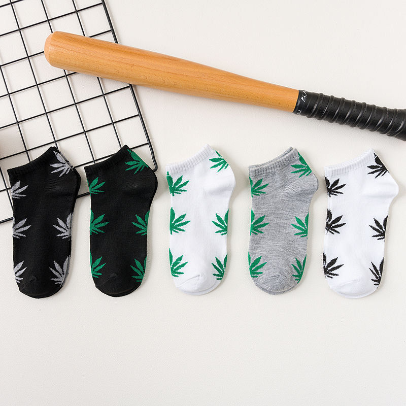 5 Pairs Leaf Print Ankle Socks Soft & Lightweight Sports Socks Women's Stockings