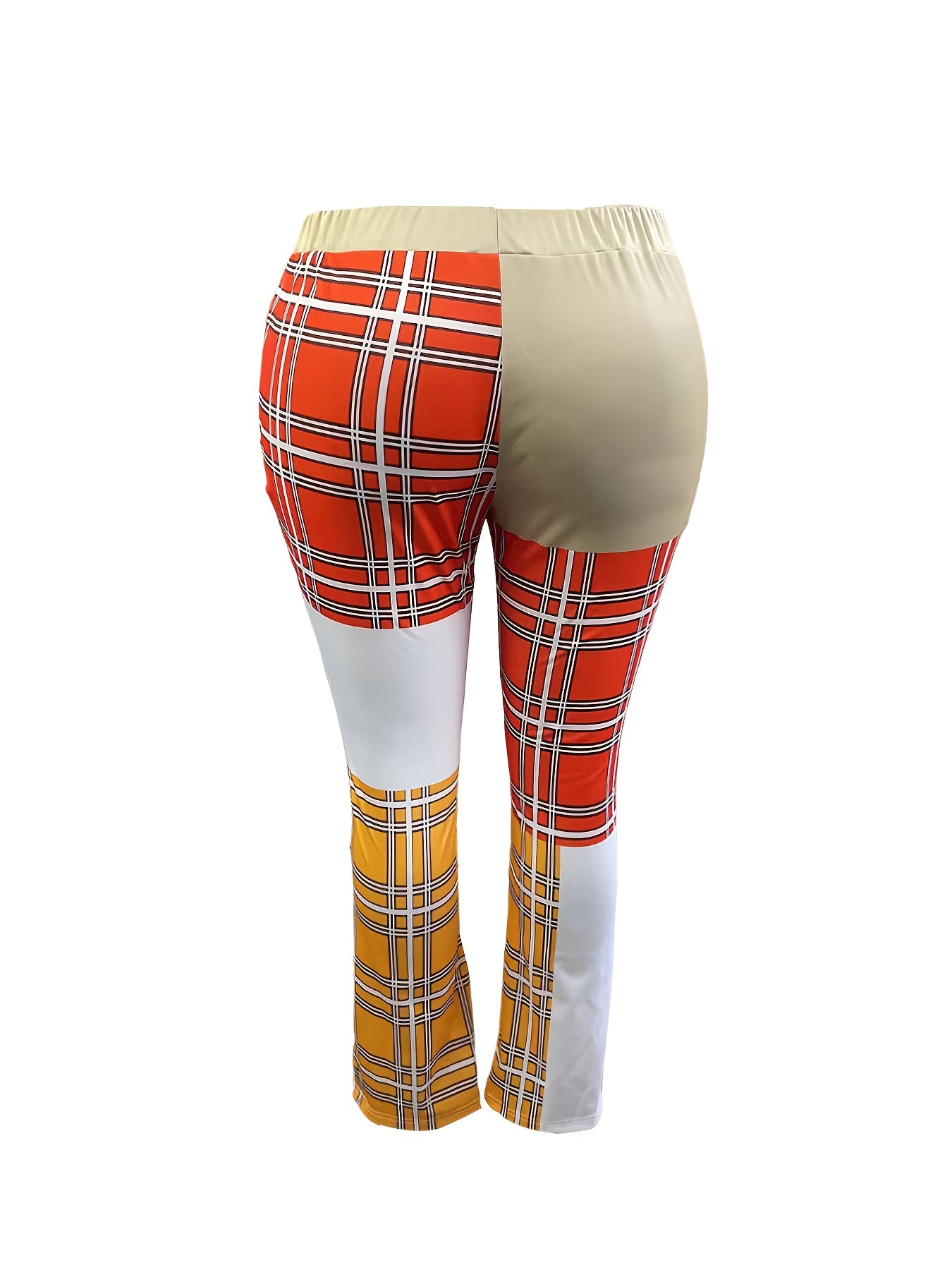  Colorblock Grid Print High Rise Skinny Pants