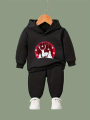 Girls 2pc Christmas Elk Hooded Sweatshirt Set