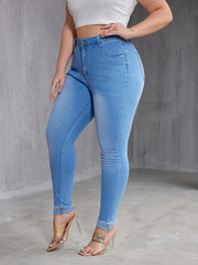  High Rise High Stretch Jeans Women's Washed Button Fly