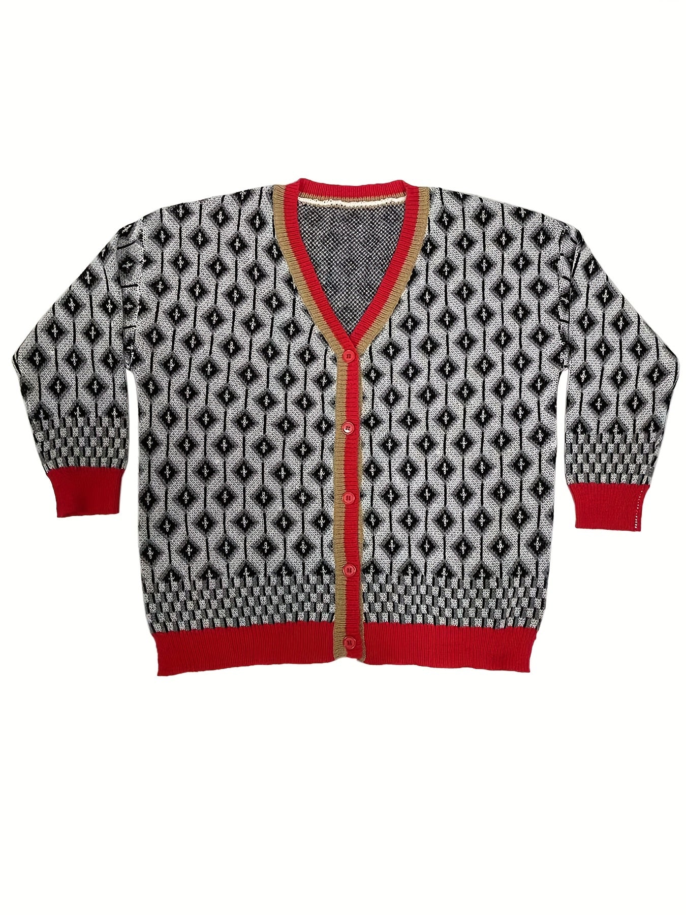 Women's Plus Geometric Print Button Up Cardigan