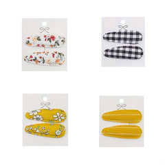 Plaid Fabric Snap Clip Floral Printed Hair Clip
