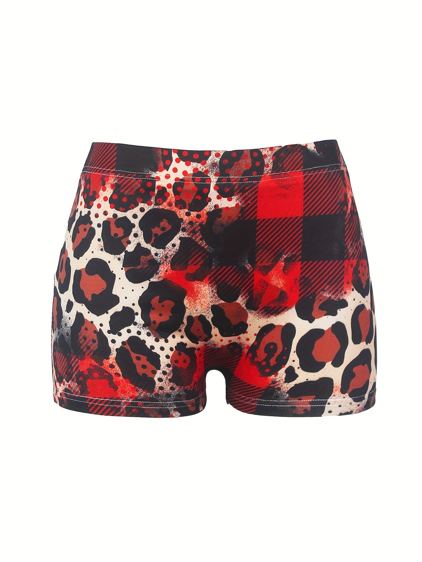  Sexy Shorts Women's Plaid & Leopard Print High Rise Stretch Shorts