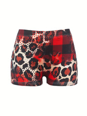  Sexy Shorts Women's Plaid & Leopard Print High Rise Stretch Shorts