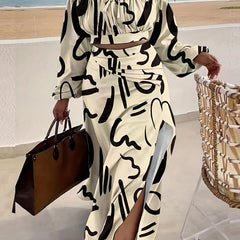 Abstract Graphic Print Off Shoulder Two piece Set