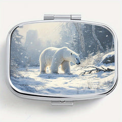 Polar Bear Print Pill Organizer 2 Compartment Metal Case for Travel & Outdoor
