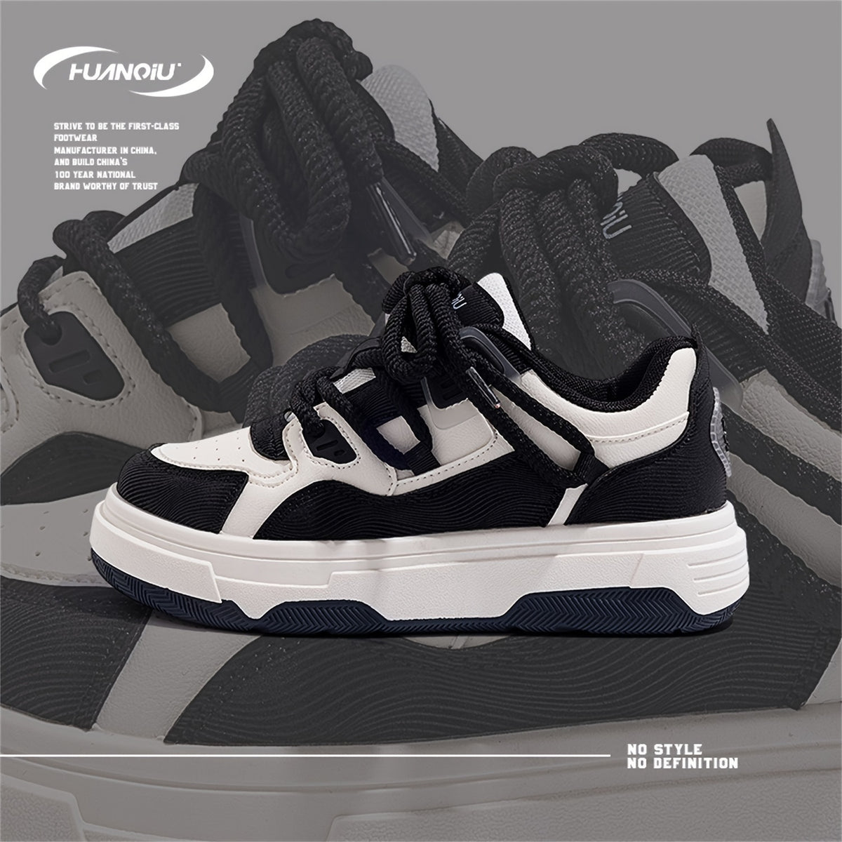 HUANQIU Lace-up Low Casual Skate Shoes Platform Outdoor Sneakers