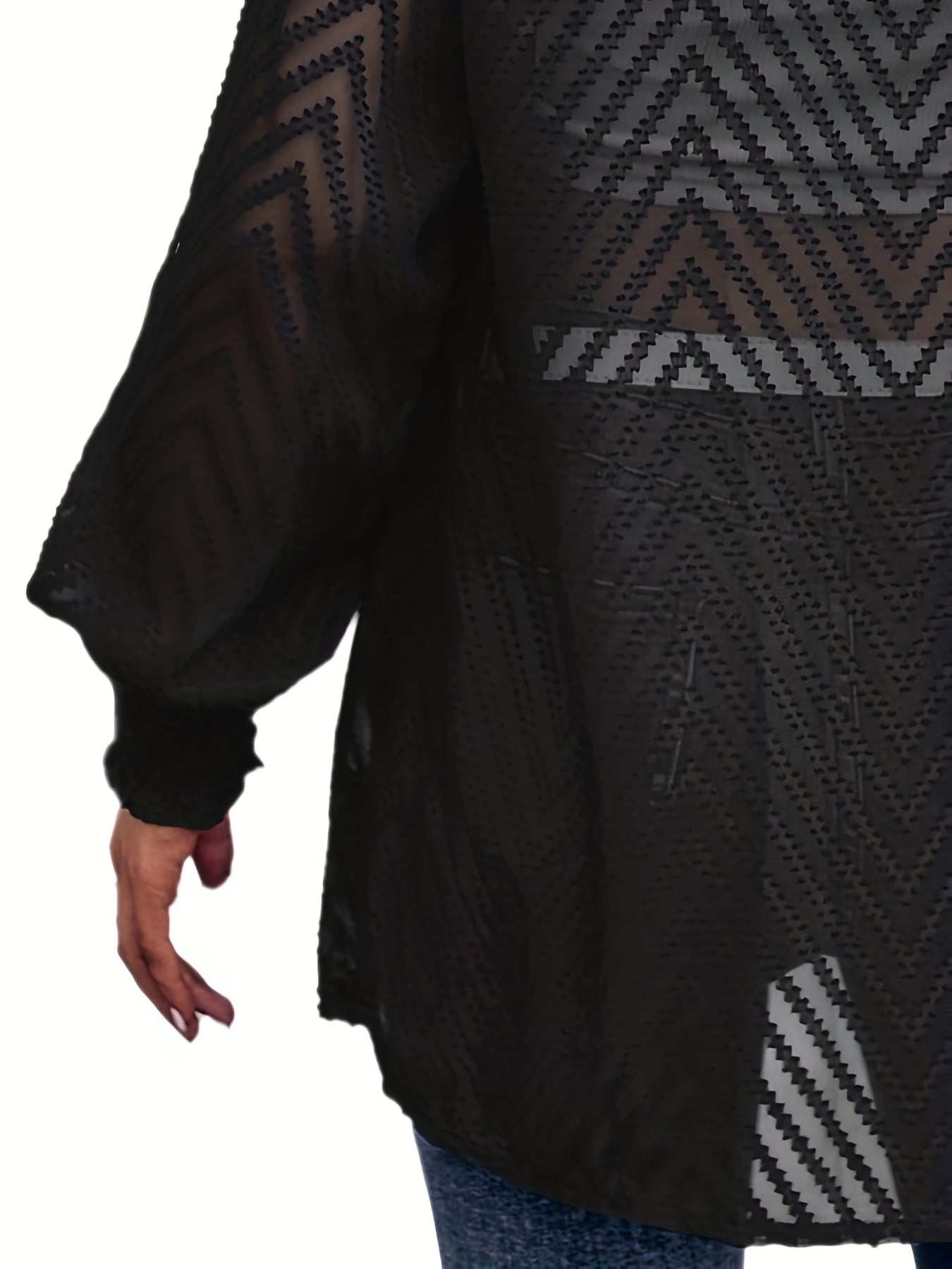  Chevron Print Long Sleeve Open Front Mesh Cardigan