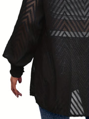  Chevron Print Long Sleeve Open Front Mesh Cardigan