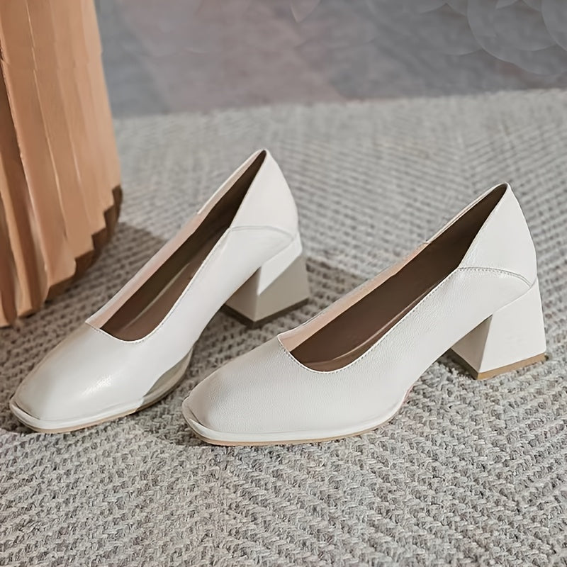 Chunky Low Heels Slip On Square Toe Office Shoes Women's Footwear