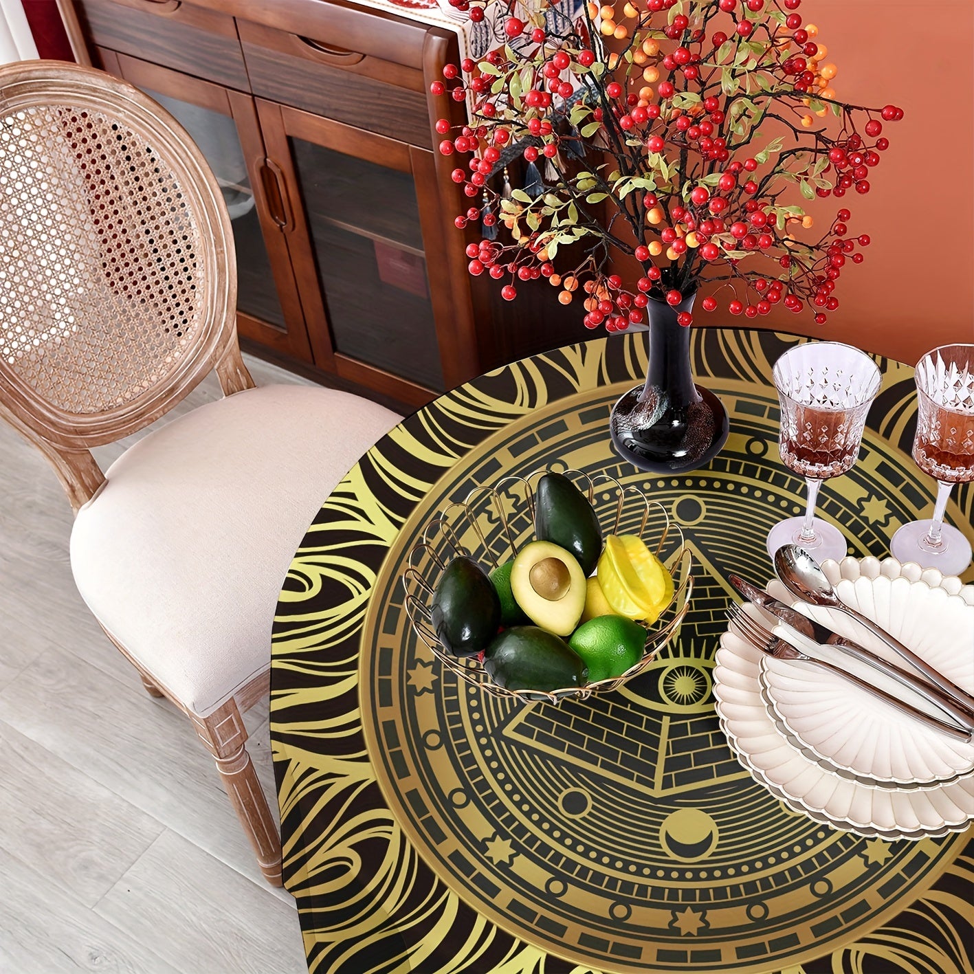Sun God Printed Round Table Cloth Colorful Table Cover