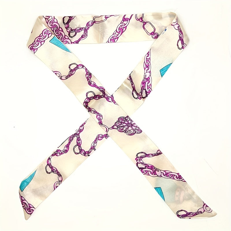 2pcs Chain Print Twilly Scarf Ribbon Neckerchief