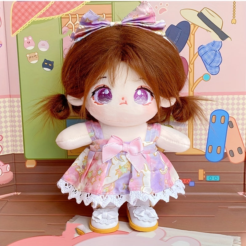 Fluffy Hair Doll with Interchangeable Outfits Plush Toy in Mixed Colors