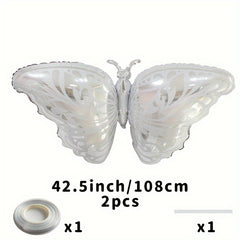 2pcs Butterfly Aluminum Film Balloon Set with Ribbon Straw