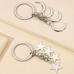 Pentagram Moon Star Keychain Pendant for Couples