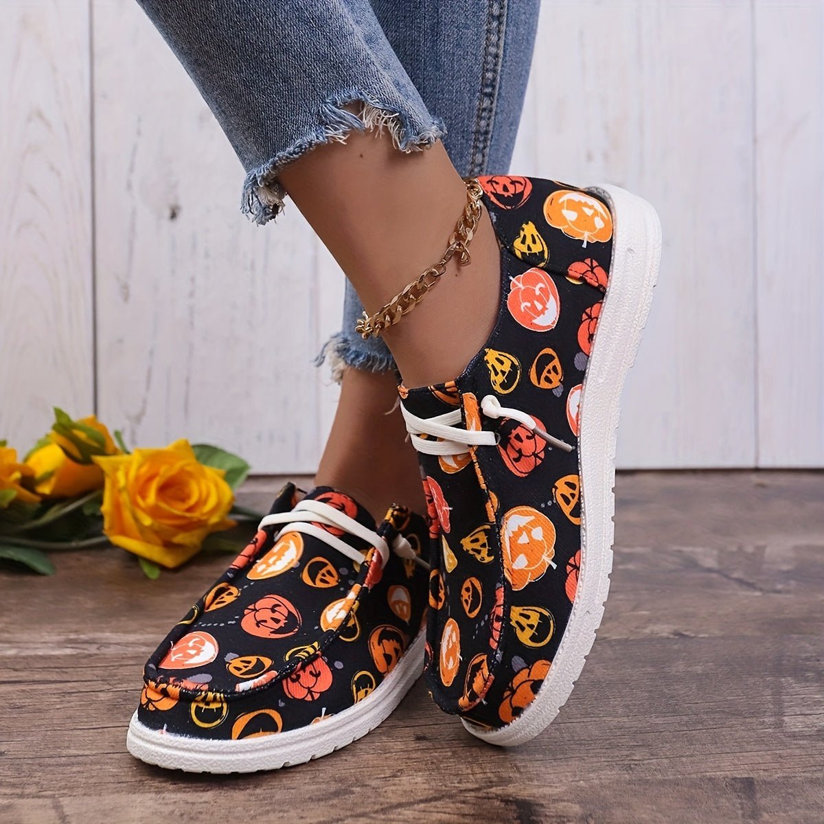 Scary Pumpkin Pattern Loafers Shoes - Halloween Style