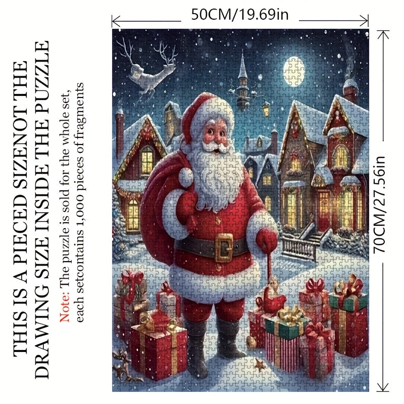 1000pcs Jigsaw Puzzle Santa Claus & Snowy Village Scene for Adults