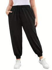  Casual Pants Women's Plus Solid Elastic Waist Medium Stretch Joggers