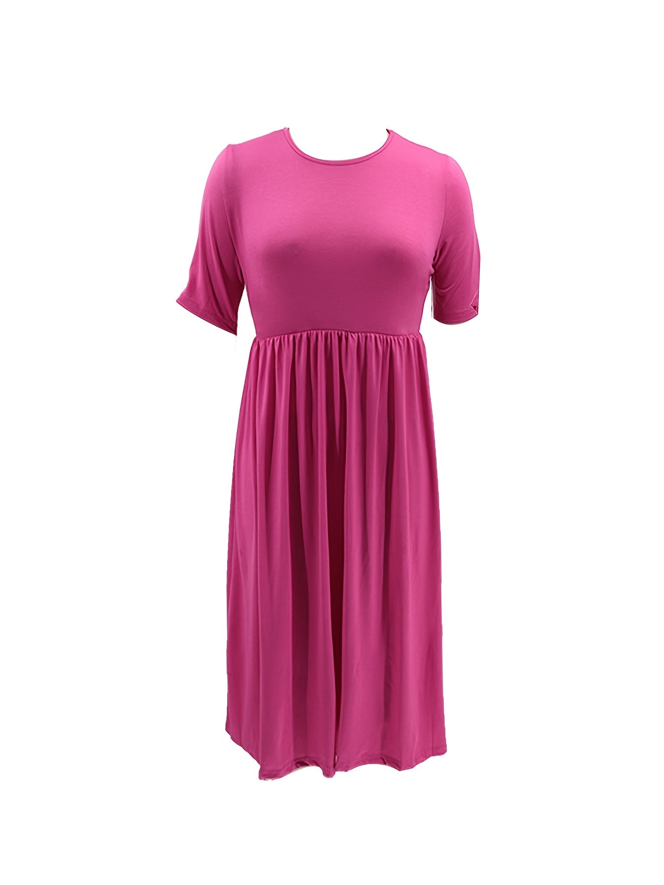  Solid Short Sleeve Smock Midi Dress