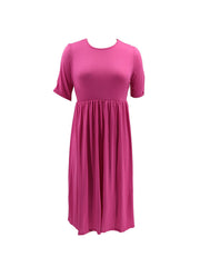  Solid Short Sleeve Smock Midi Dress