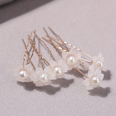 6pcs Faux Pearl Flower Hair Stick Bridal Hair Fork Wedding Hairpin