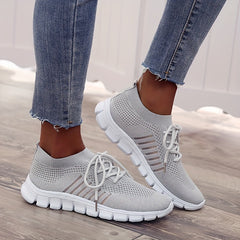Women's Knitted Sports Shoes Lightweight Lace Up Low Top Running Shoes