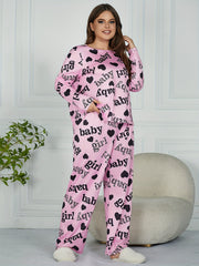  Heart & Letter Print Pajamas Set Long Sleeve Tee & Pants 2 Piece Set