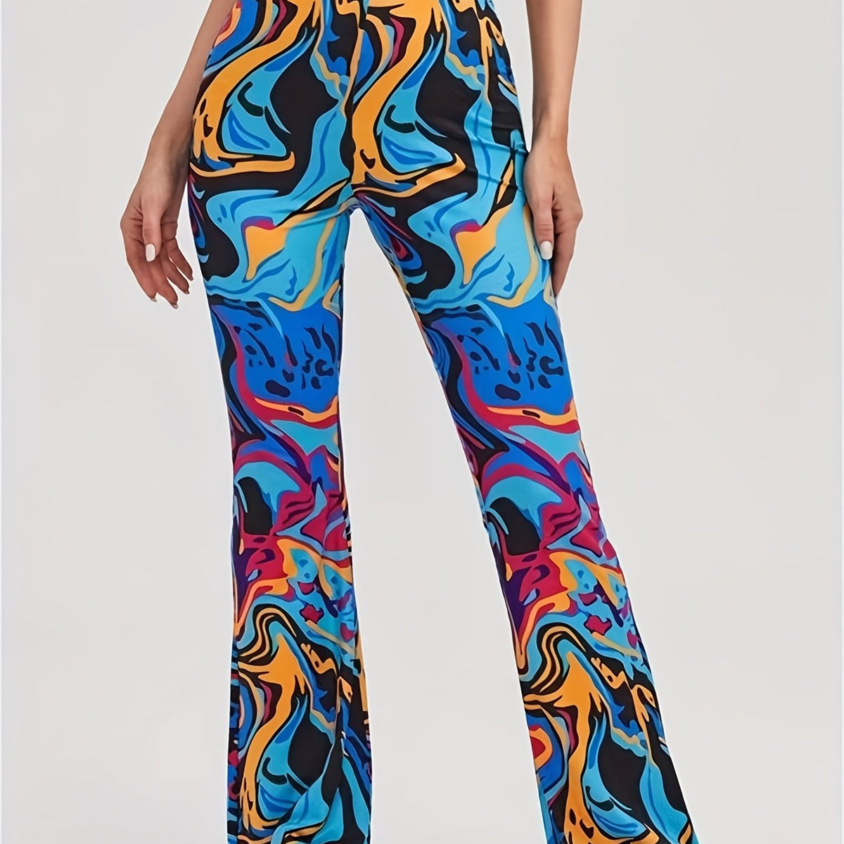 Flare Leg High Waist Pants Graphic Print