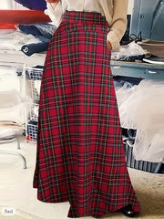  Plaid Print High Rise Swing Maxi Skirt