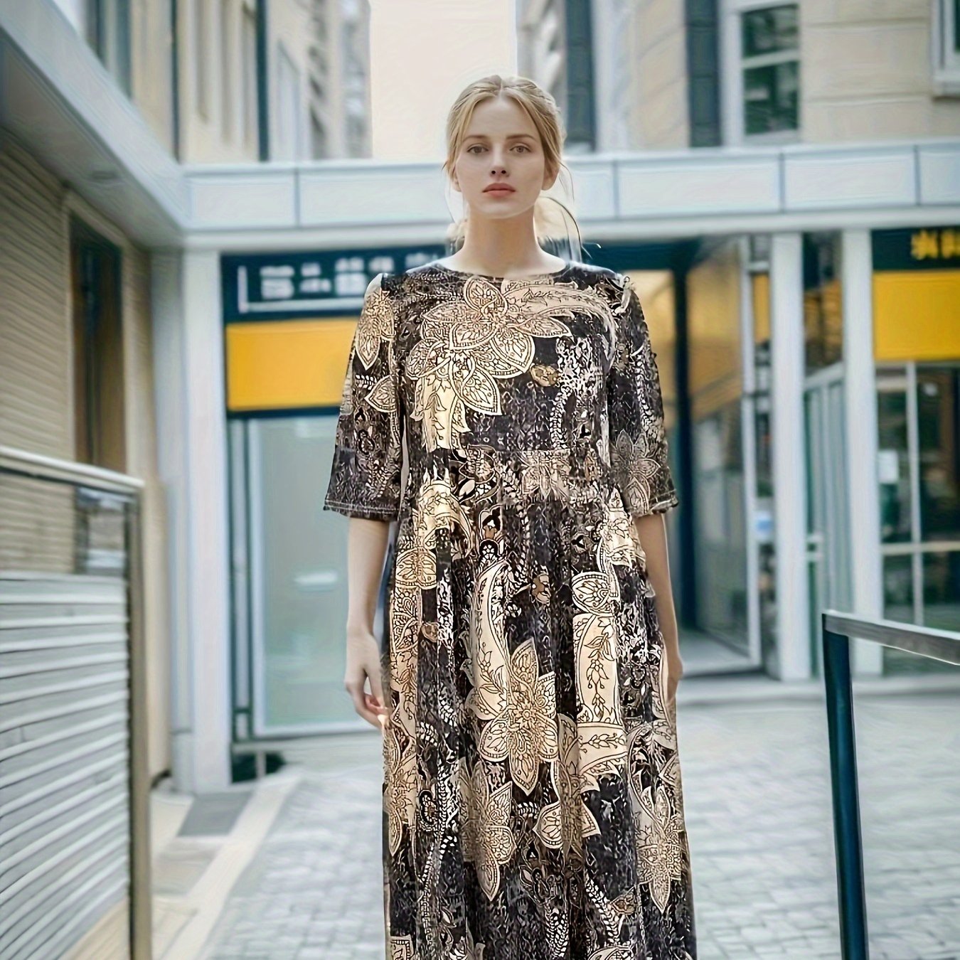  Paisley Print Half Sleeve Casual Dress