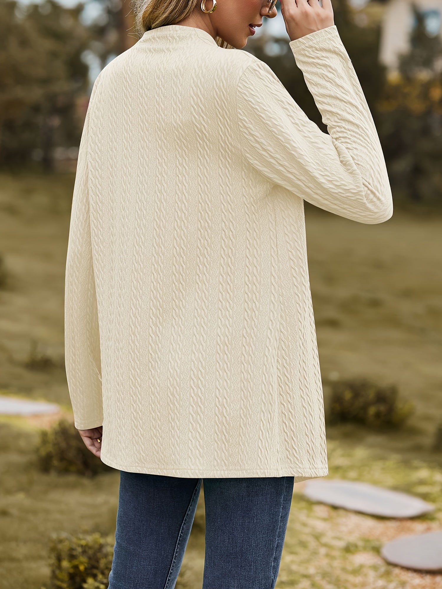  Casual Cardigan Women's Plus Textured Long Sleeve