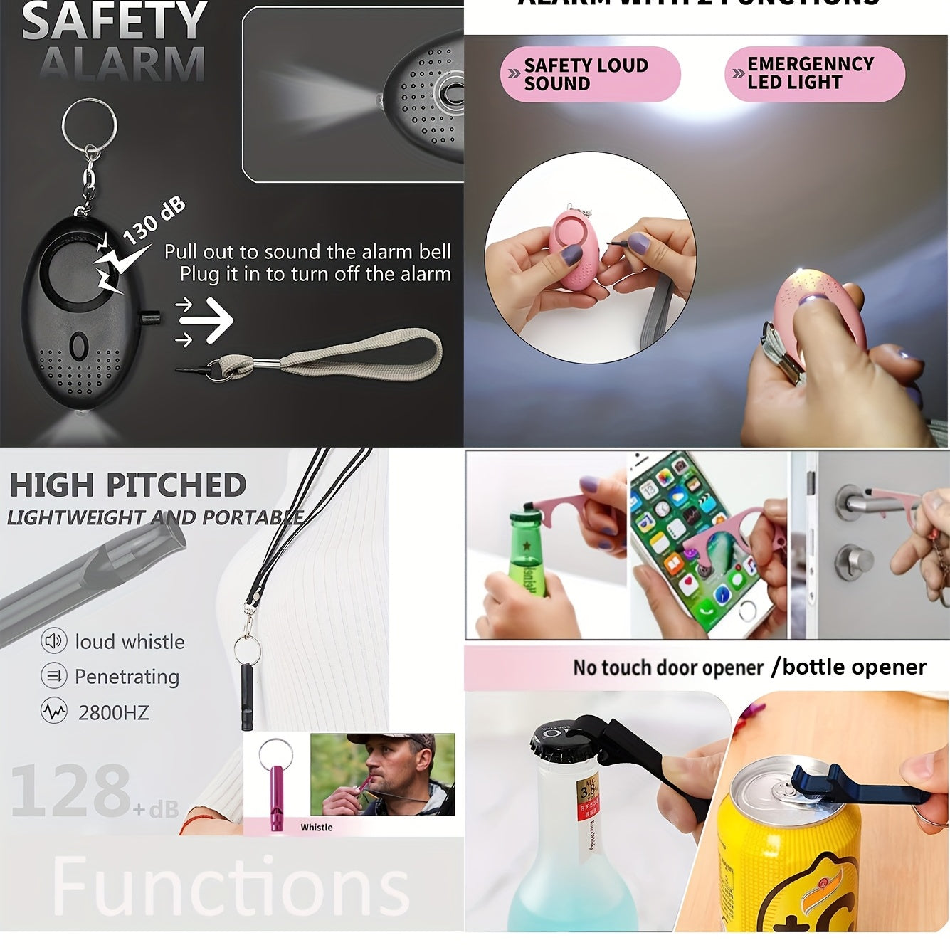 8pcs Devil's Eye Safety Keychain Set with Personal Alarm and Bottle Opener
