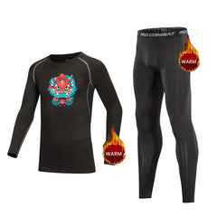 Kids Chinese Dragon Totem Print Fleece Lined Compression Base Set