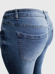 Women's Plus Washed Ripped Button Fly Skinny Jeans