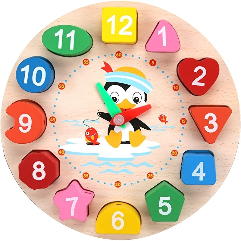 Shape Sorting Clock Teaching Time Number Blocks Puzzle Montessori Toy