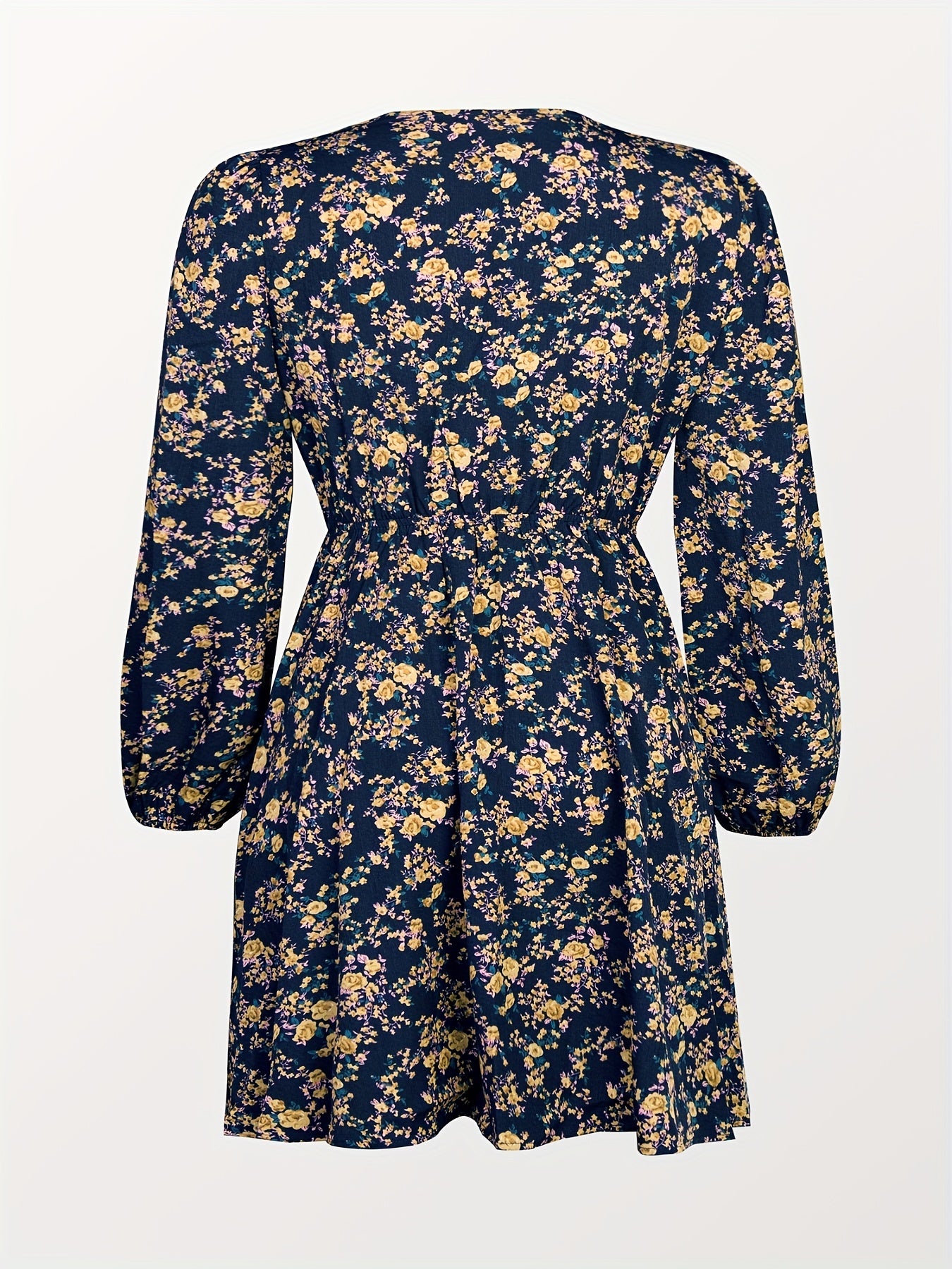  Ditsy Floral Print Lantern Sleeve Mini Dress