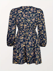 Ditsy Floral Print Lantern Sleeve Mini Dress