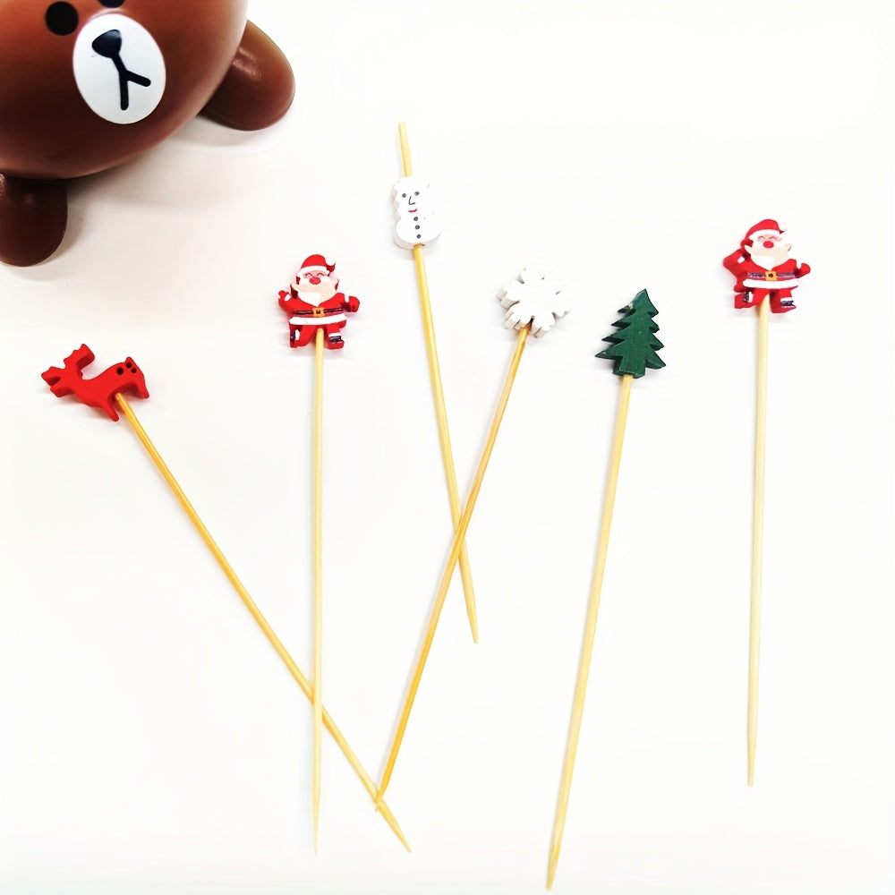 100pcs Christmas Santa Claus Bamboo Picks for Holiday Parties Table Decor