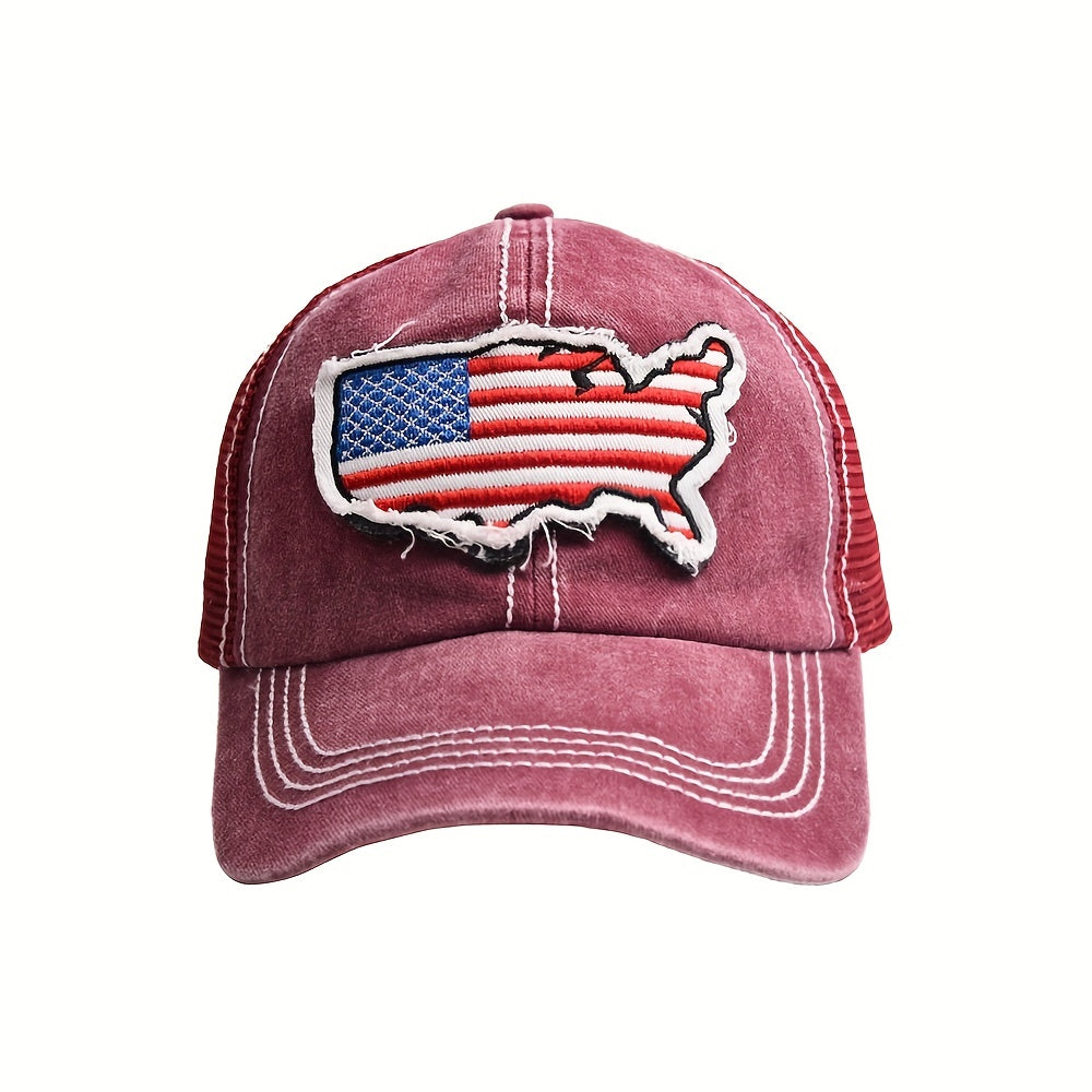 American Map Baseball Cap Embroidered With Curved Brim Flag Cap