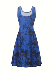  Floral Print Round Neck Stretch Tank Dress