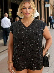  Heart Print Ruffle Sleeve V Neck Top