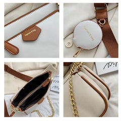 Women's Wide Strap Messenger Bag Set - 3-Piece PU Leather Shoulder Bags