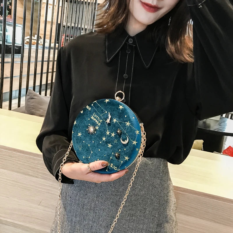 Women Shoulder Bag Chains Starry Sky Crossbody Bag Suede Messenger Bag
