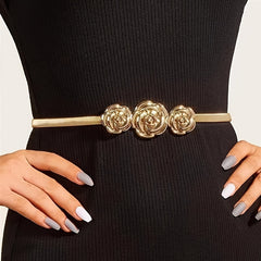 Alloy Rose Carved Waist Belt for Women Elastic Accessory