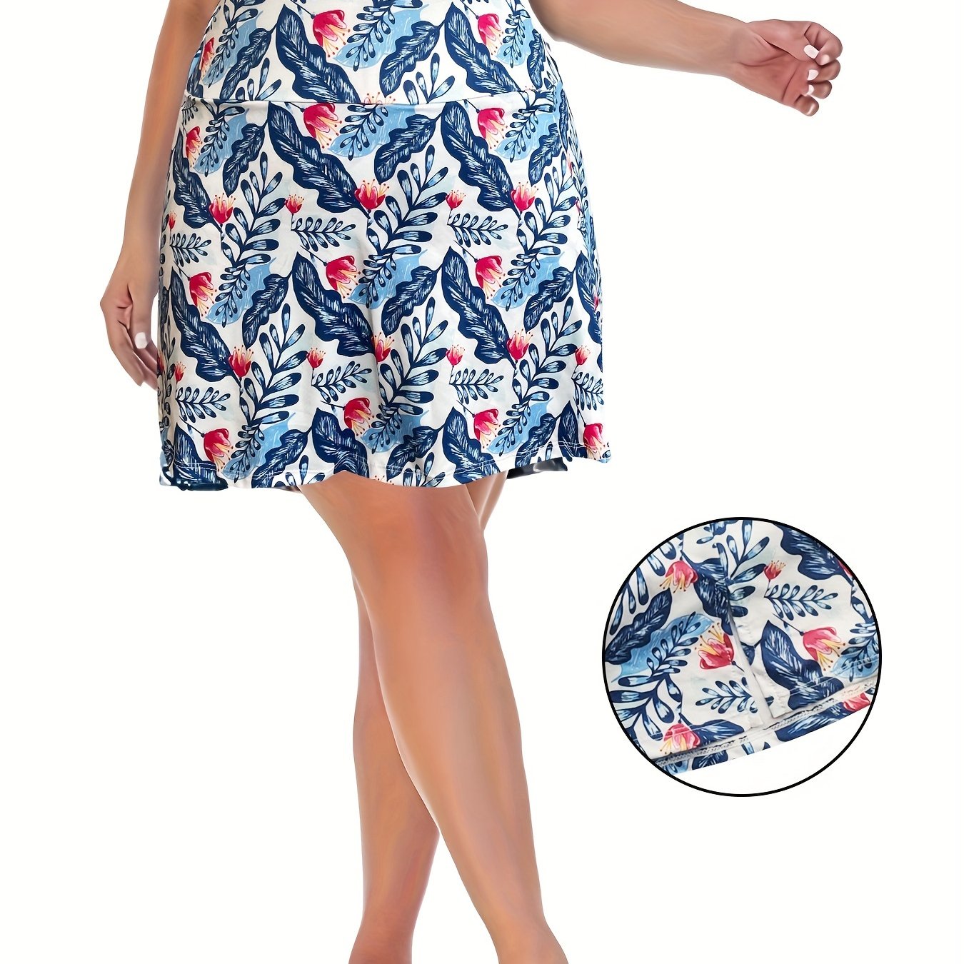  Leaf Print Ruched Split Mini Skirt for Women High Stretch