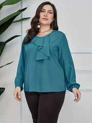  Ruffle Trim Lantern Sleeve Blouse