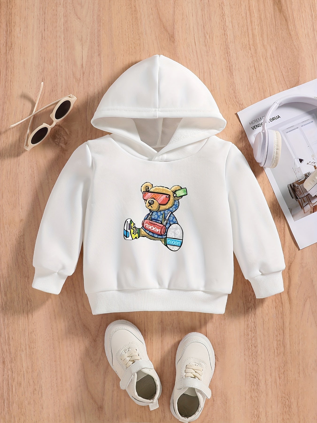 Bear Print Baby Boys Hooded Sweatshirt