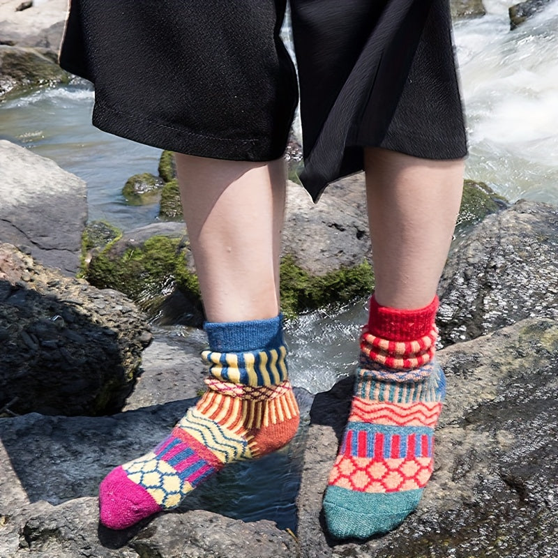 5 Pairs Geometric Pattern Socks Soft Mid Tube Women's Stockings